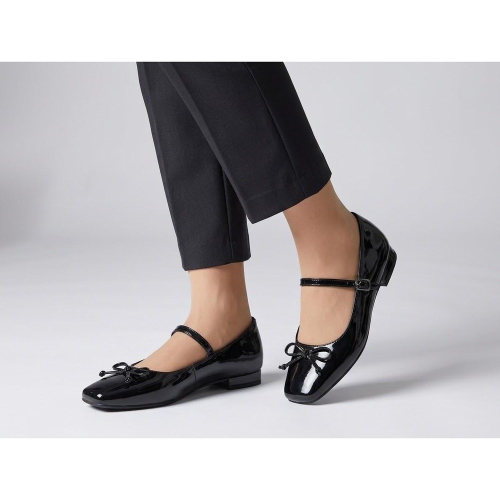 Athlefit Mary Jane Flats Womens Size 6 Black Patent Square Toe Bow NWT